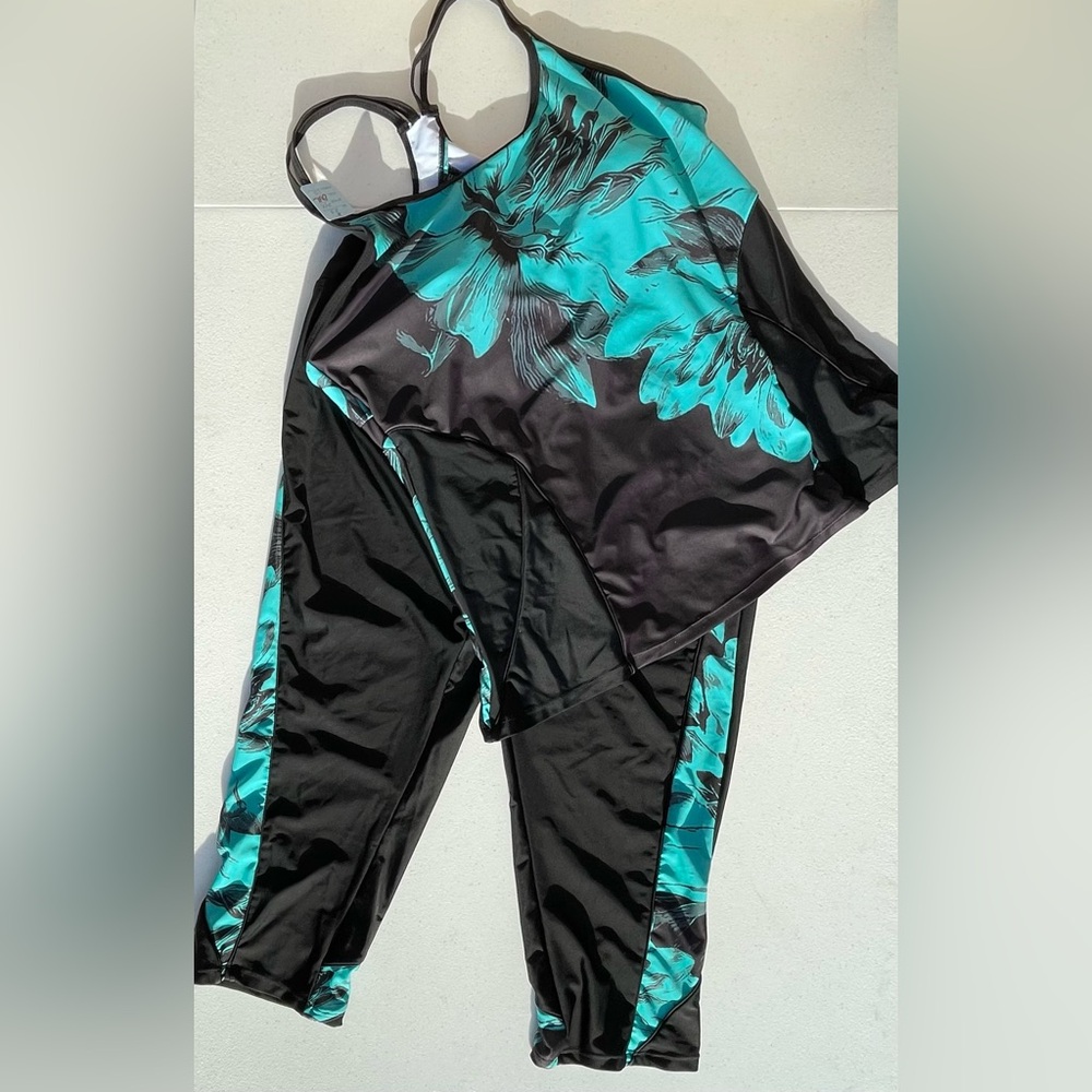 Lalagen Black and Teal Floral Swim Coverup
